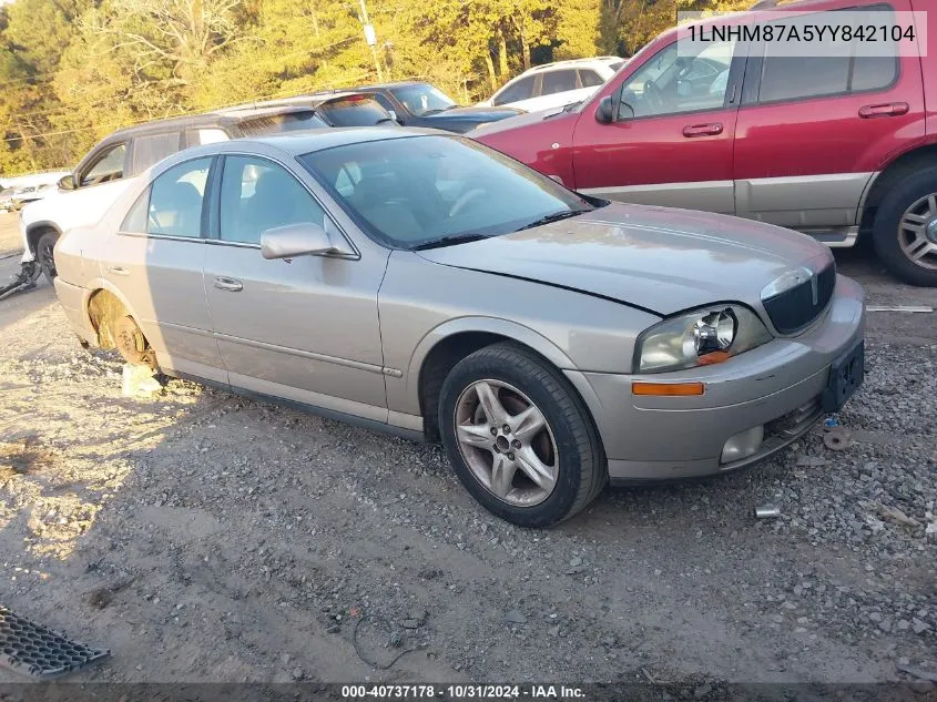 2000 Lincoln Ls V8 Auto VIN: 1LNHM87A5YY842104 Lot: 40737178