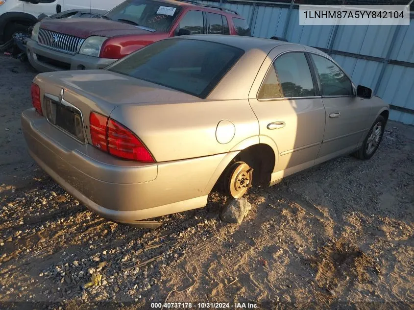 2000 Lincoln Ls V8 Auto VIN: 1LNHM87A5YY842104 Lot: 40737178