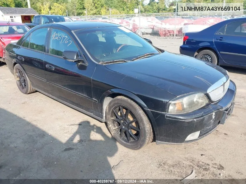 2003 Lincoln Ls V8 VIN: 1LNHM87A43Y669104 Lot: 40259767