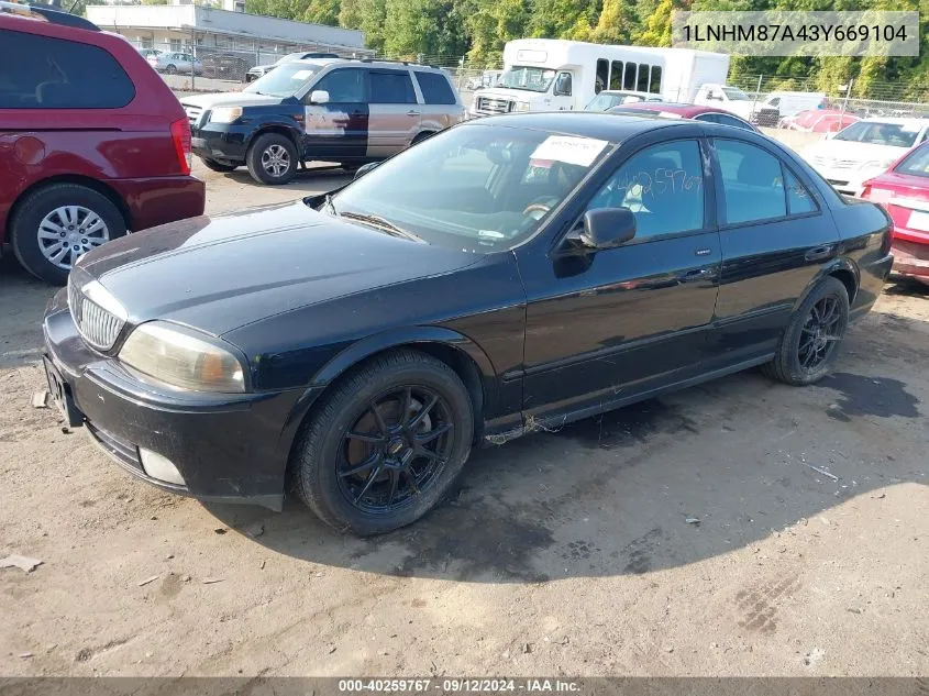 2003 Lincoln Ls V8 VIN: 1LNHM87A43Y669104 Lot: 40259767