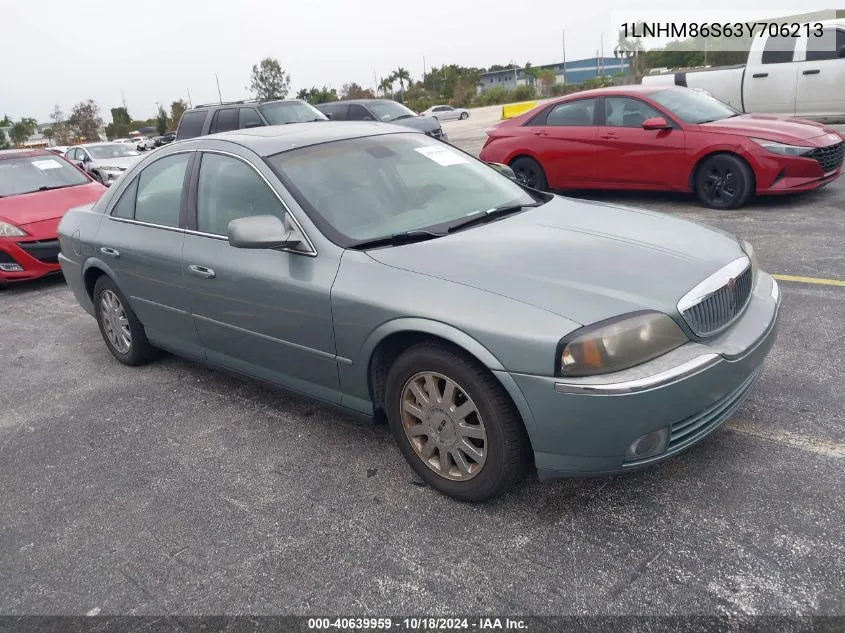 2003 Lincoln Ls V6 VIN: 1LNHM86S63Y706213 Lot: 40639959