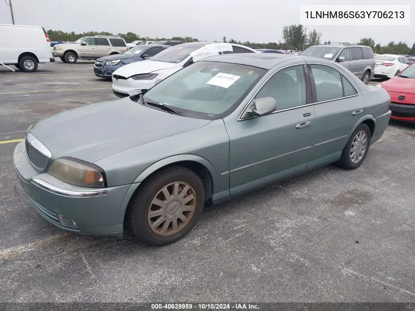 2003 Lincoln Ls V6 VIN: 1LNHM86S63Y706213 Lot: 40639959