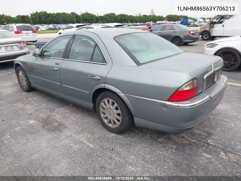 2003 Lincoln Ls V6 VIN: 1LNHM86S63Y706213 Lot: 40639959