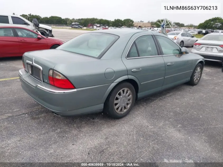 2003 Lincoln Ls V6 VIN: 1LNHM86S63Y706213 Lot: 40639959