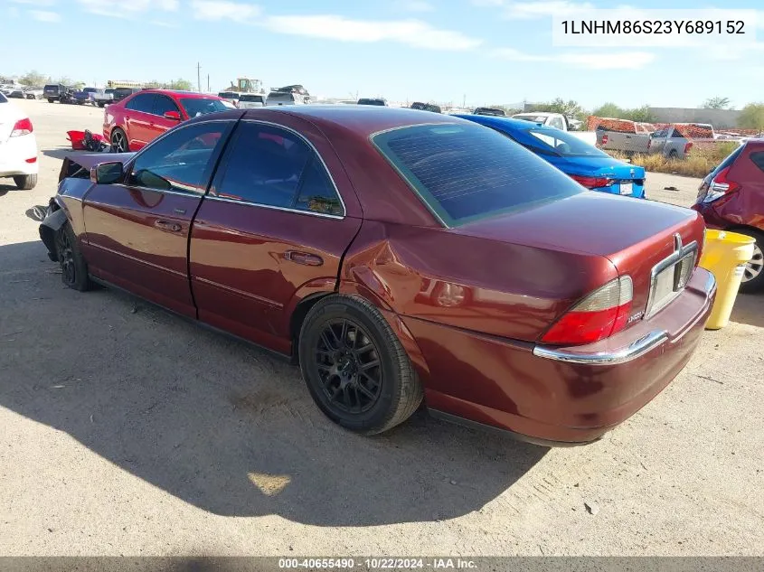 2003 Lincoln Ls V6 VIN: 1LNHM86S23Y689152 Lot: 40655490