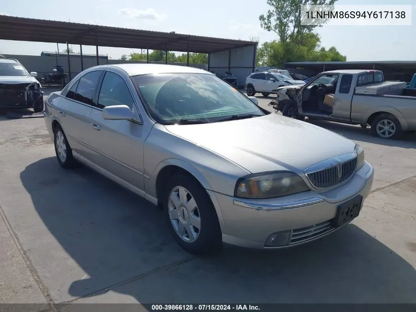 2004 Lincoln Ls V6 VIN: 1LNHM86S94Y617138 Lot: 39866128