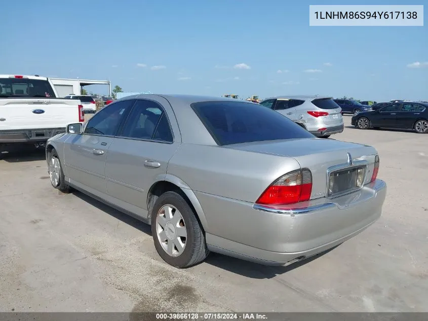 2004 Lincoln Ls V6 VIN: 1LNHM86S94Y617138 Lot: 39866128