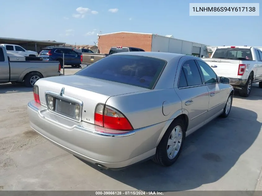 2004 Lincoln Ls V6 VIN: 1LNHM86S94Y617138 Lot: 39866128