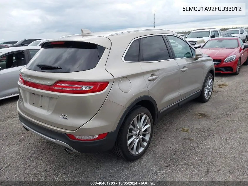 2015 Lincoln Mkc VIN: 5LMCJ1A92FUJ33012 Lot: 40481703