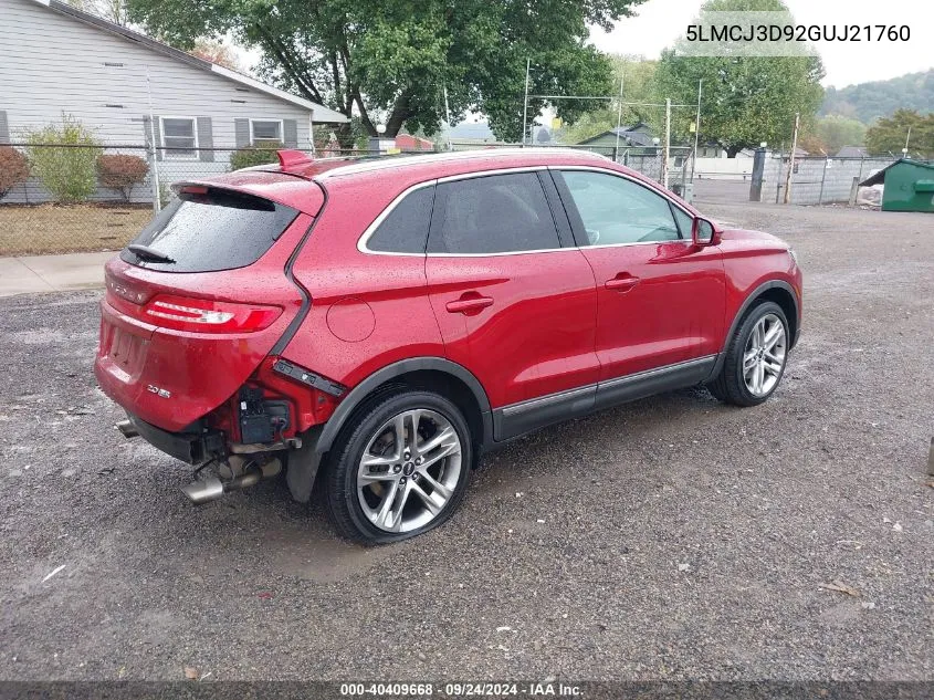 2016 Lincoln Mkc Reserve VIN: 5LMCJ3D92GUJ21760 Lot: 40409668