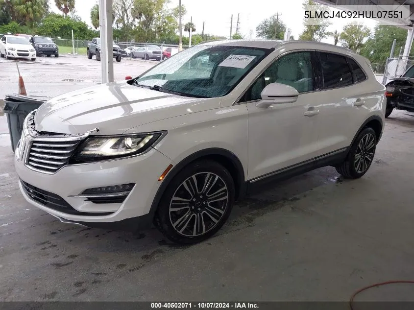 2017 Lincoln Mkc Black Label VIN: 5LMCJ4C92HUL07551 Lot: 40502071