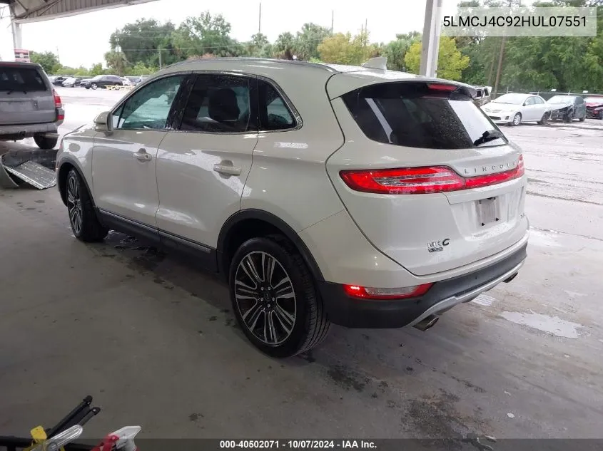 2017 Lincoln Mkc Black Label VIN: 5LMCJ4C92HUL07551 Lot: 40502071