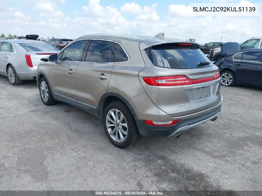 2019 Lincoln Mkc Select VIN: 5LMCJ2C92KUL51139 Lot: 40234215