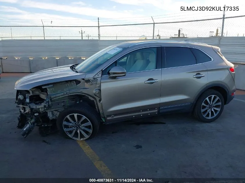 2019 Lincoln Mkc Reserve VIN: 5LMCJ3D92KUL17335 Lot: 40873631