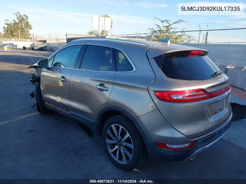 2019 Lincoln Mkc Reserve VIN: 5LMCJ3D92KUL17335 Lot: 40873631