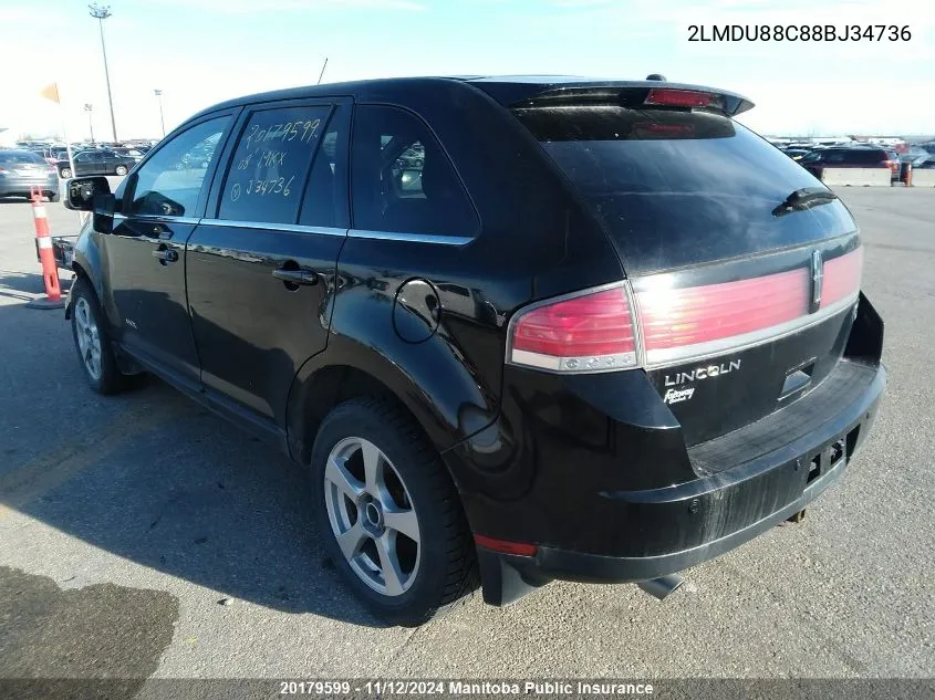 2008 Lincoln Mkx VIN: 2LMDU88C88BJ34736 Lot: 20179599