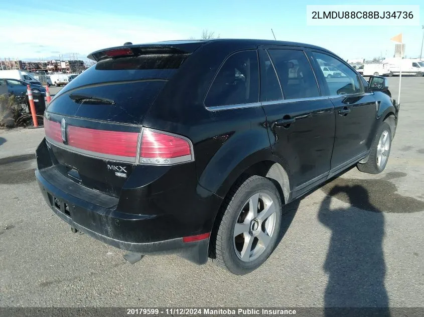 2008 Lincoln Mkx VIN: 2LMDU88C88BJ34736 Lot: 20179599