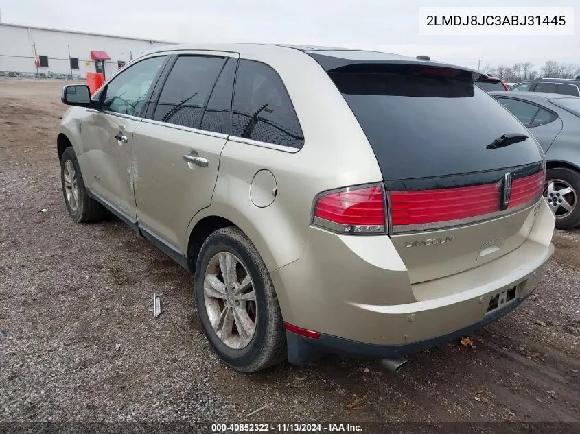 2010 Lincoln Mkx VIN: 2LMDJ8JC3ABJ31445 Lot: 40852322