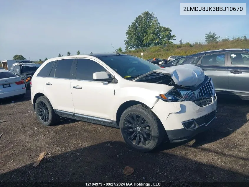 2011 Lincoln Mkx VIN: 2LMDJ8JK3BBJ10670 Lot: 12104979