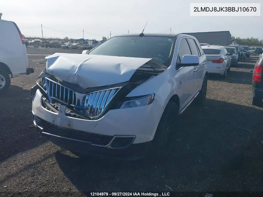 2011 Lincoln Mkx VIN: 2LMDJ8JK3BBJ10670 Lot: 12104979