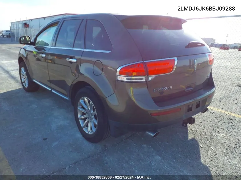 2011 Lincoln Mkx VIN: 2LMDJ6JK6BBJ09288 Lot: 38852806