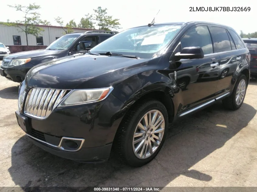 2011 Lincoln Mkx VIN: 2LMDJ8JK7BBJ32669 Lot: 39831340