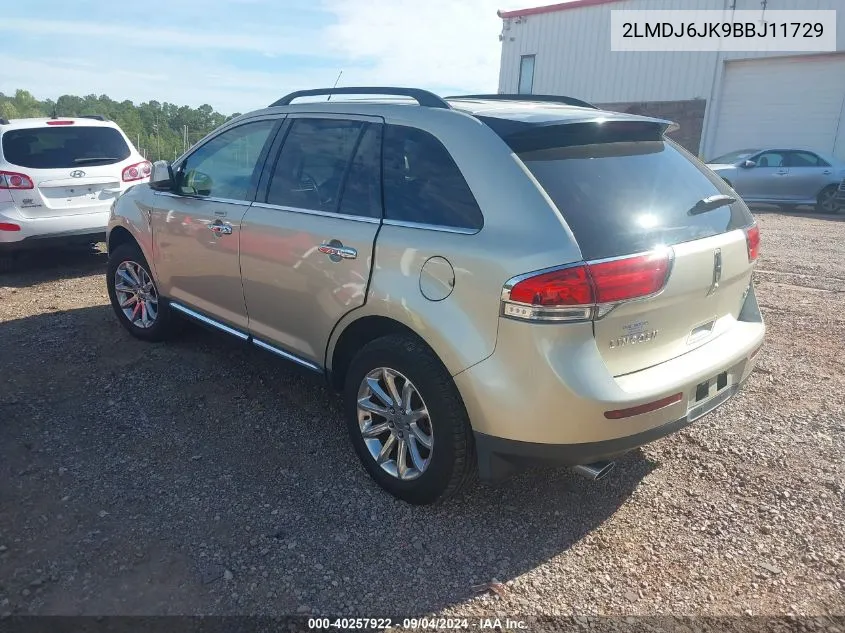 2011 Lincoln Mkx VIN: 2LMDJ6JK9BBJ11729 Lot: 40257922