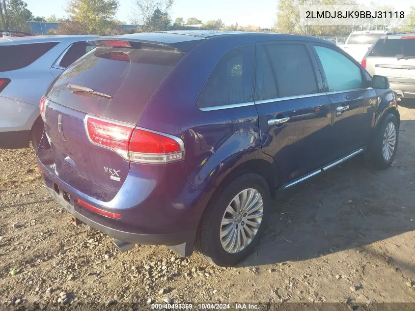 2011 Lincoln Mkx VIN: 2LMDJ8JK9BBJ31118 Lot: 40493369