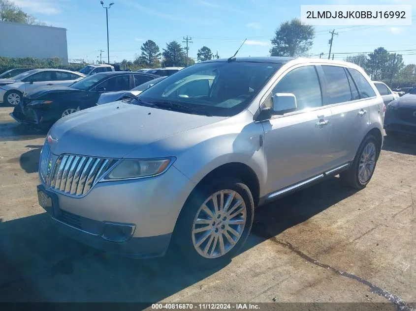 2011 Lincoln Mkx VIN: 2LMDJ8JK0BBJ16992 Lot: 40816870