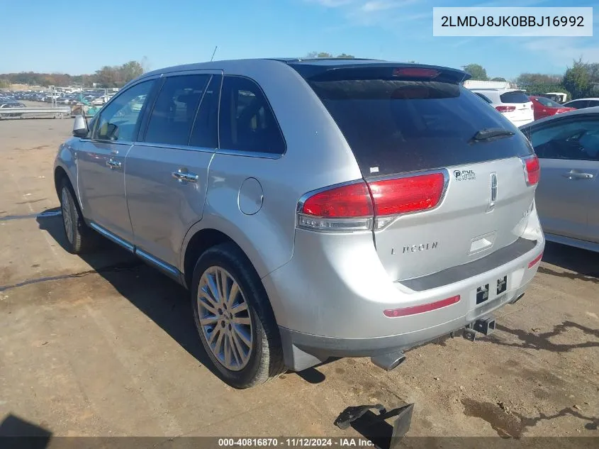 2011 Lincoln Mkx VIN: 2LMDJ8JK0BBJ16992 Lot: 40816870