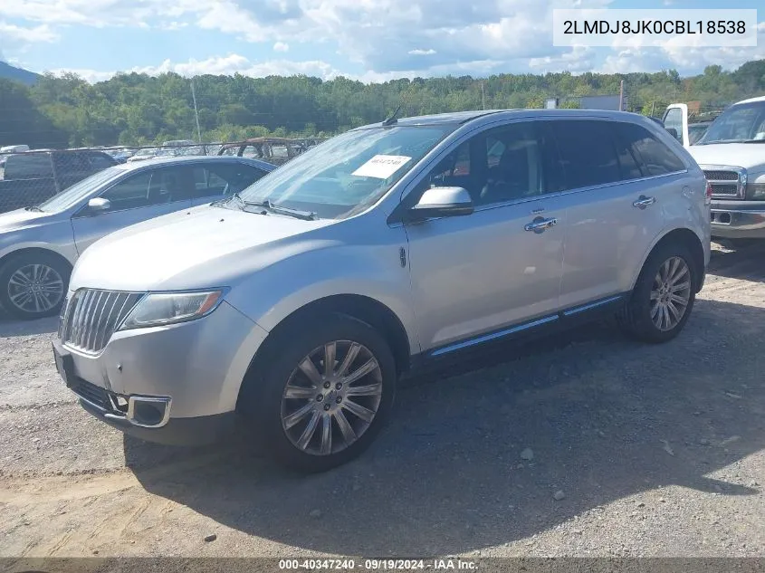 2012 Lincoln Mkx VIN: 2LMDJ8JK0CBL18538 Lot: 40347240