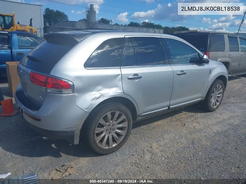 2012 Lincoln Mkx VIN: 2LMDJ8JK0CBL18538 Lot: 40347240