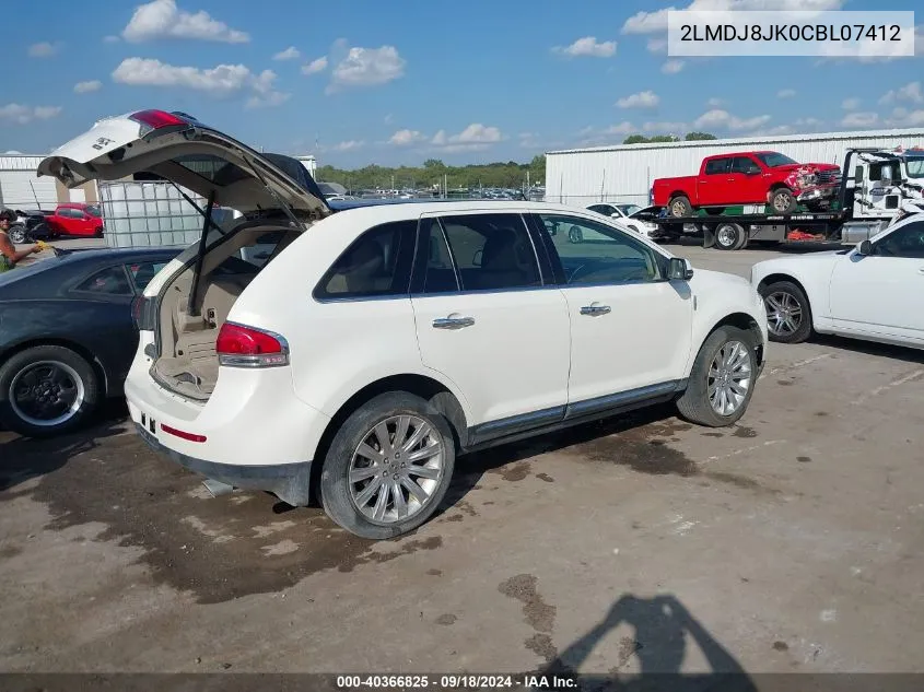 2012 Lincoln Mkx VIN: 2LMDJ8JK0CBL07412 Lot: 40366825