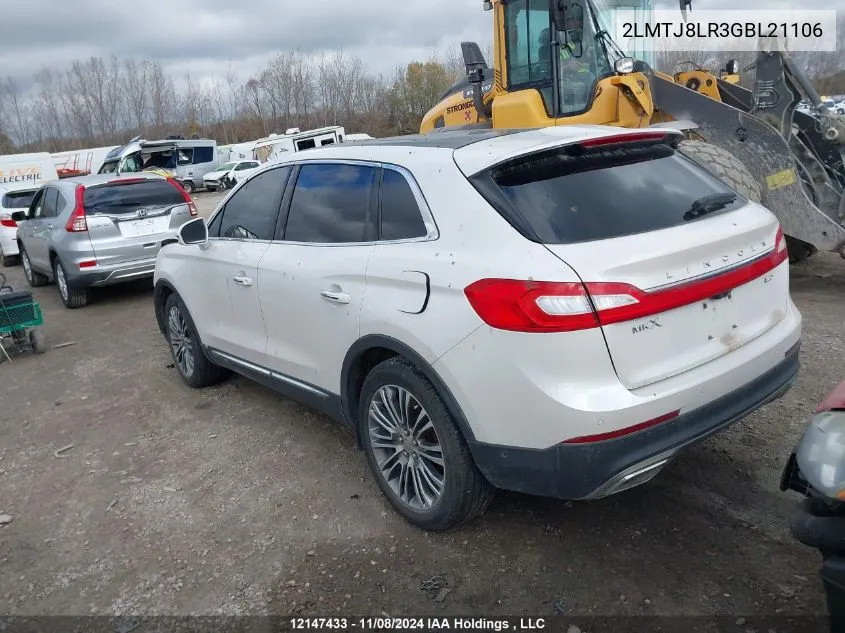 2016 Lincoln Mkx Reserve VIN: 2LMTJ8LR3GBL21106 Lot: 12147433