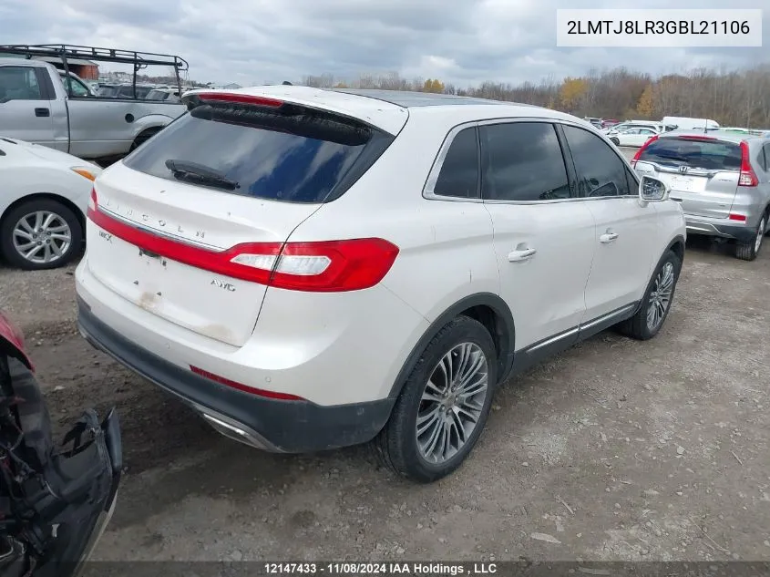 2016 Lincoln Mkx Reserve VIN: 2LMTJ8LR3GBL21106 Lot: 12147433