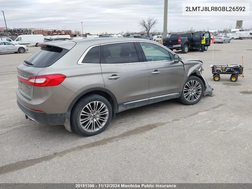 2016 Lincoln Mkx VIN: 2LMTJ8LR8GBL26592 Lot: 20181596