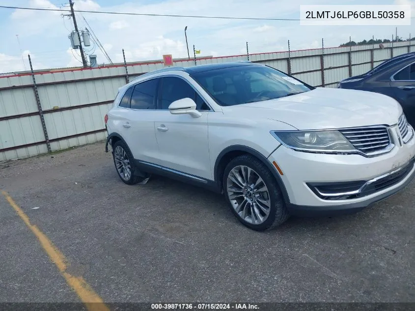 2LMTJ6LP6GBL50358 2016 Lincoln Mkx Reserve