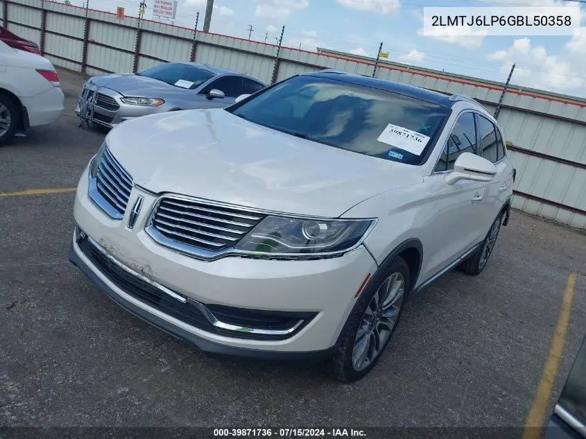 2LMTJ6LP6GBL50358 2016 Lincoln Mkx Reserve