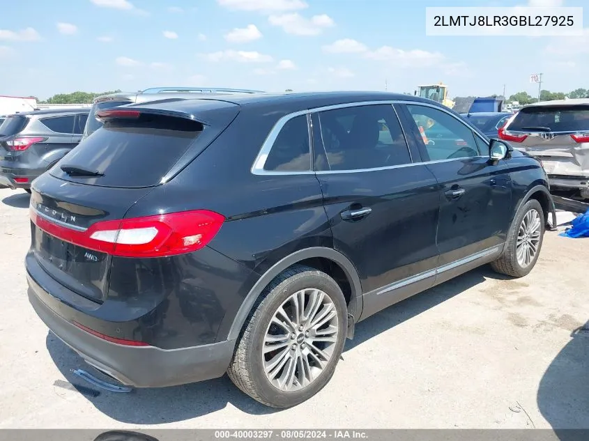 2LMTJ8LR3GBL27925 2016 Lincoln Mkx Reserve