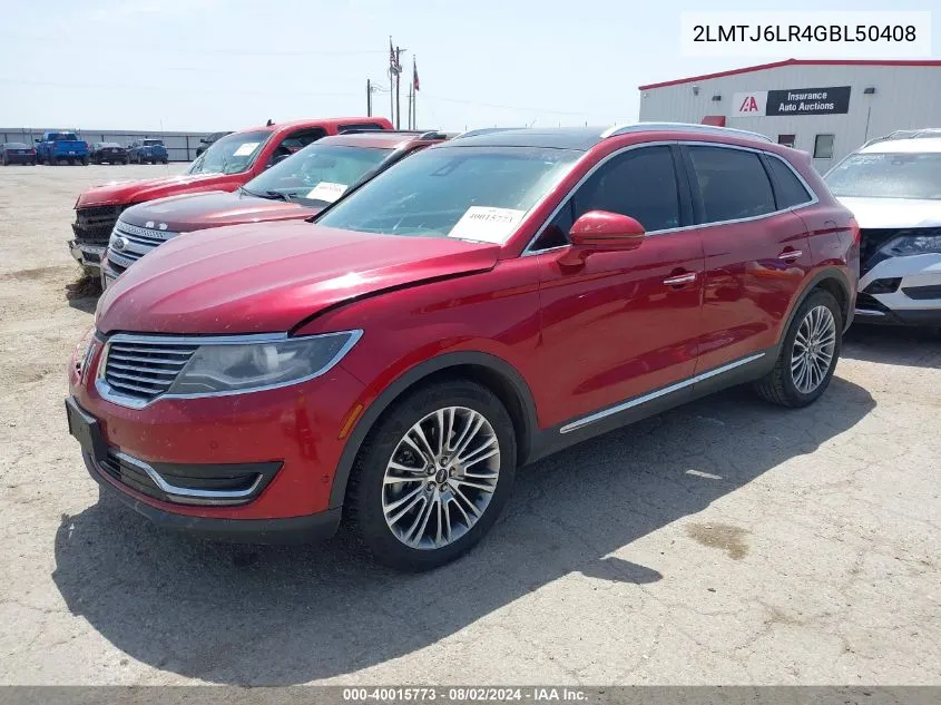 2LMTJ6LR4GBL50408 2016 Lincoln Mkx Reserve