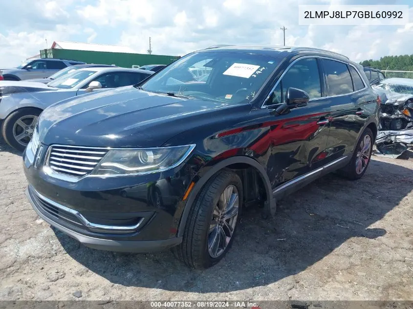 2LMPJ8LP7GBL60992 2016 Lincoln Mkx Reserve