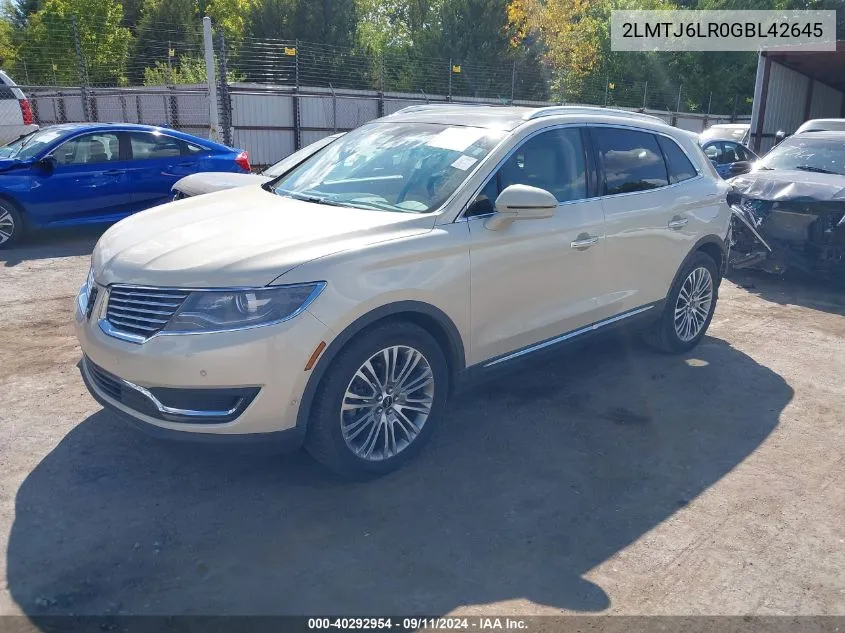 2016 Lincoln Mkx Reserve VIN: 2LMTJ6LR0GBL42645 Lot: 40292954