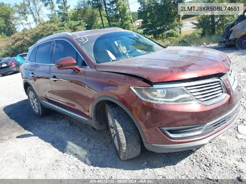 2016 Lincoln Mkx Select VIN: 2LMTJ8KR5GBL74651 Lot: 40315732