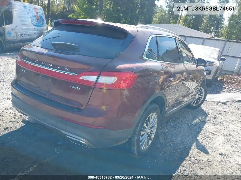 2LMTJ8KR5GBL74651 2016 Lincoln Mkx Select