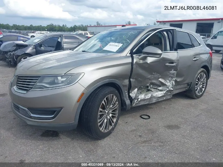 2016 Lincoln Mkx Reserve VIN: 2LMTJ6LR0GBL46081 Lot: 40331069