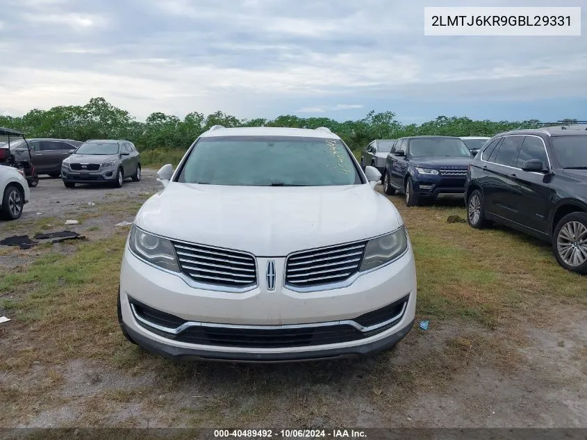 2016 Lincoln Mkx Select VIN: 2LMTJ6KR9GBL29331 Lot: 40489492