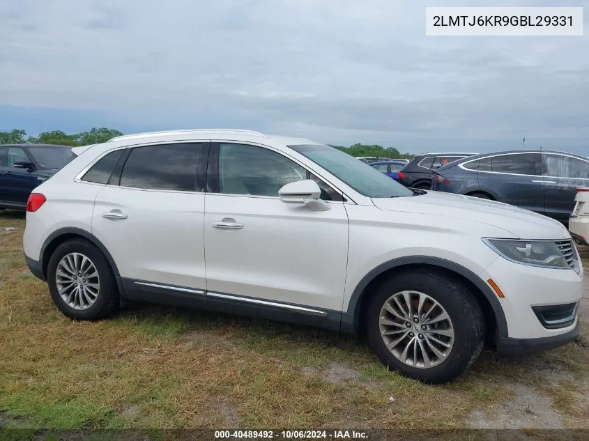 2016 Lincoln Mkx Select VIN: 2LMTJ6KR9GBL29331 Lot: 40489492