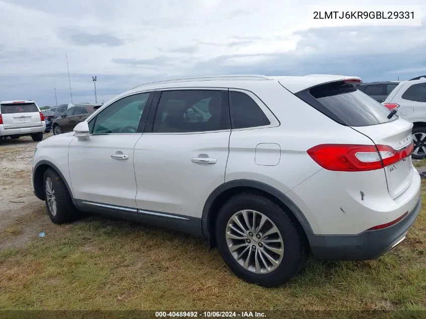 2016 Lincoln Mkx Select VIN: 2LMTJ6KR9GBL29331 Lot: 40489492