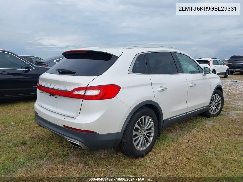 2016 Lincoln Mkx Select VIN: 2LMTJ6KR9GBL29331 Lot: 40489492