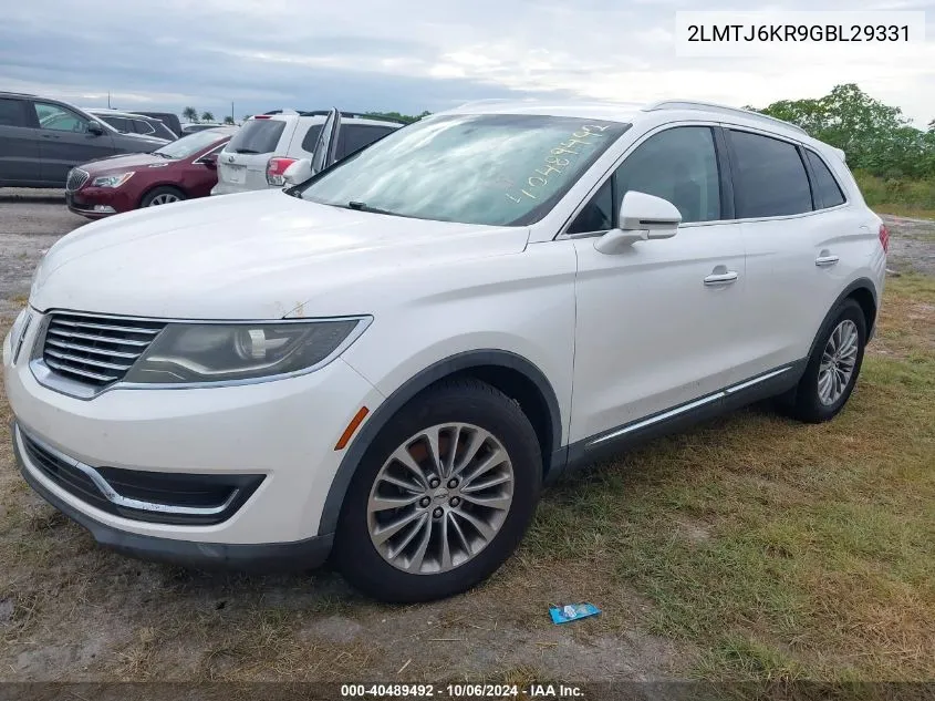 2016 Lincoln Mkx Select VIN: 2LMTJ6KR9GBL29331 Lot: 40489492